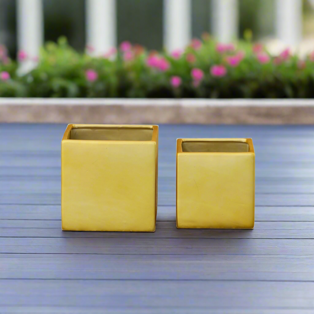 Odette Handcrafted Ceramic Square Planter Set (Set of 2)