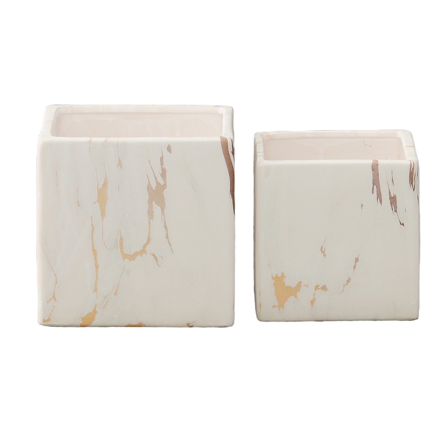 Rosair Ceramic Square Marble Planter Set (Set of 2)