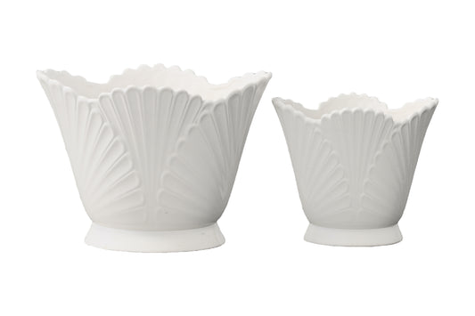 Ceramic Pot Set of Two Gloss White-11.75"H