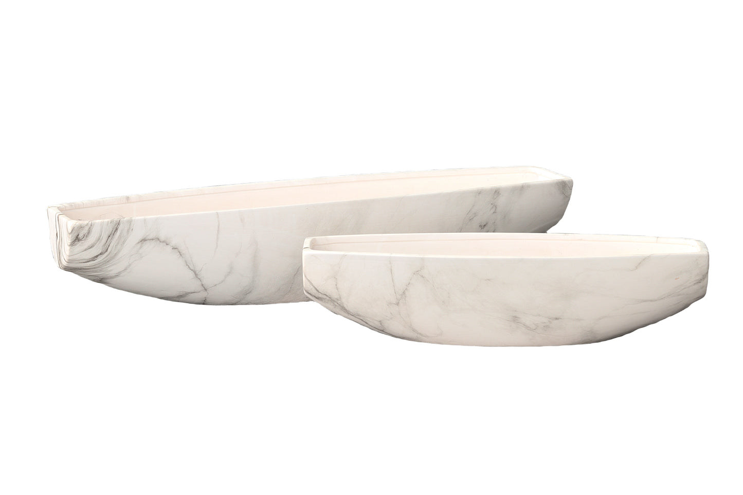 Ceramic Low Boat Shape Pot Set of Two Matte Finish