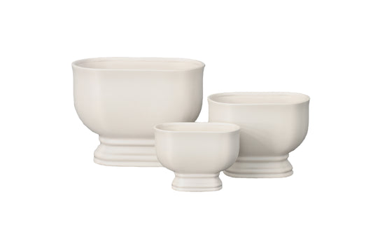 Ceramic Pot Set of Three Matte Finish White-9.00"H