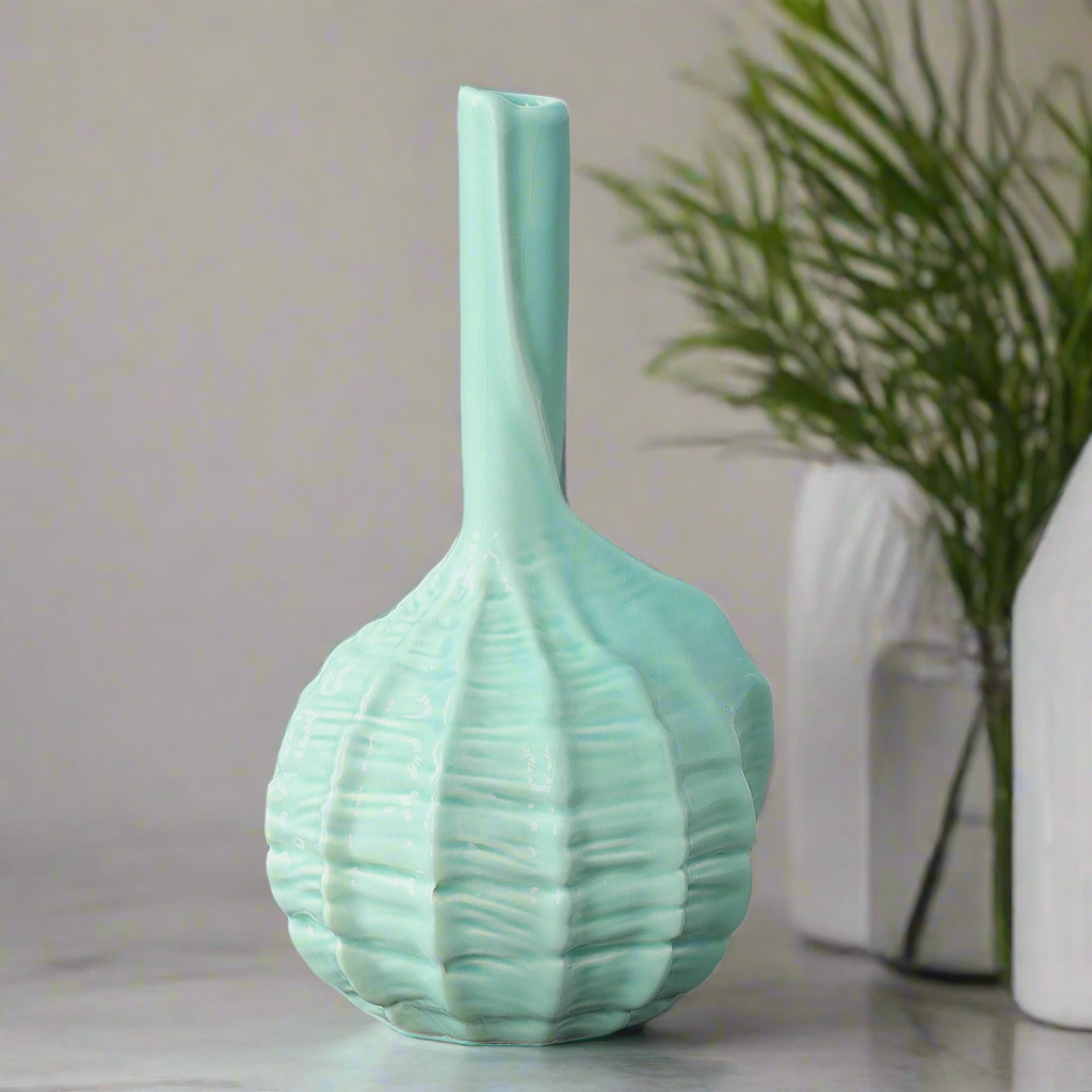 Ocevara Ceramic Glossy Coastal Vase with Shell Design and Gloss Finish