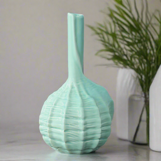 Ocevara Ceramic Glossy Coastal Vase with Shell Design and Gloss Finish