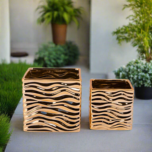 Radiya Gold Ceramic Square Pot (Set of 2)