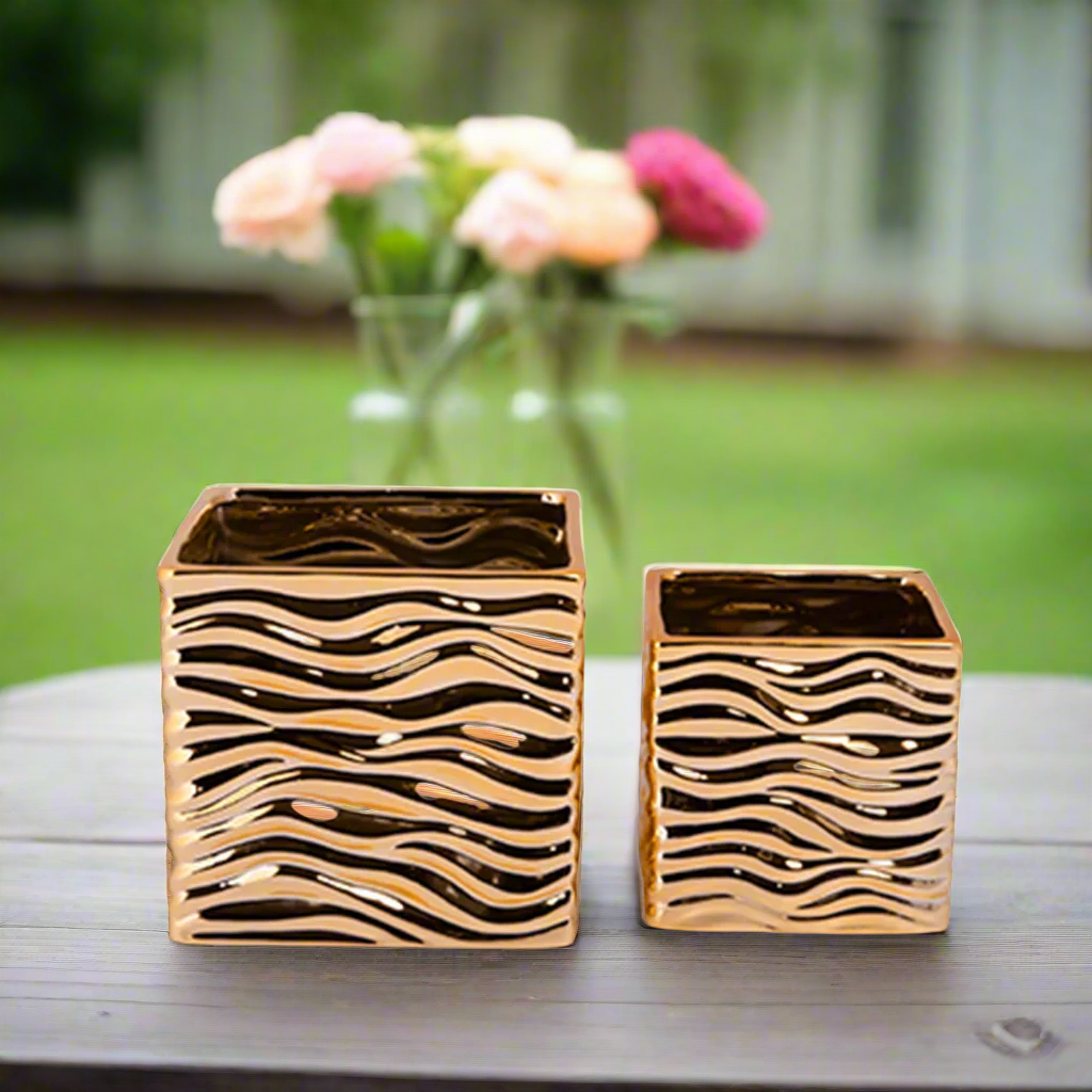 Radiya Gold Ceramic Square Pot (Set of 2)