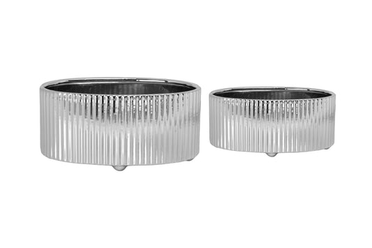 Ceramic Vase Set Of Two In Metallic Finish-7.00"H