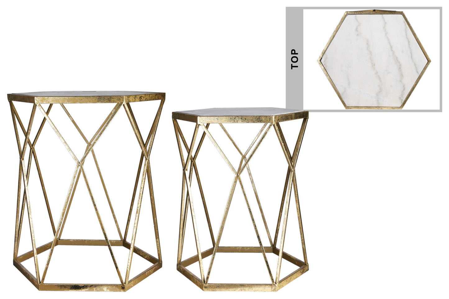 Metal Hexagon Table Coated Finish Champagne-21.00"H