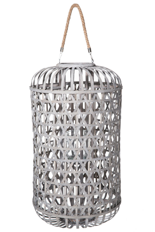 Wood Round Lantern Weathered Finish Wash