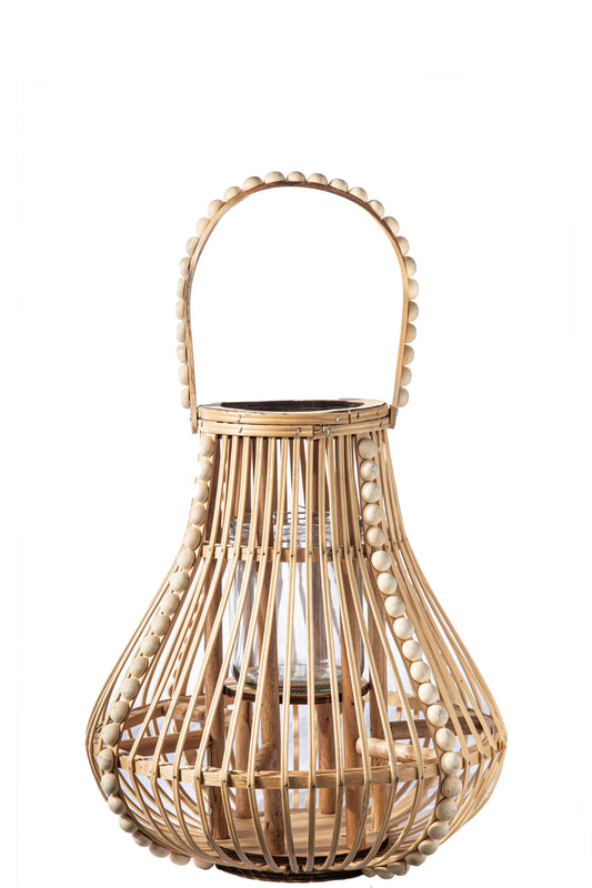 Wood Round Bellied Lantern Natural Finish