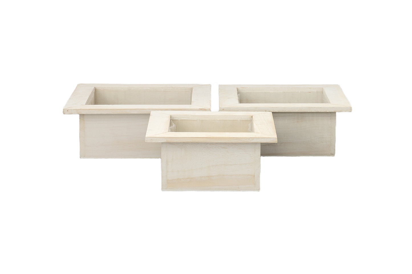 Wooden  Square Planter Set of Three Matte Finish White Wash-5.50"H