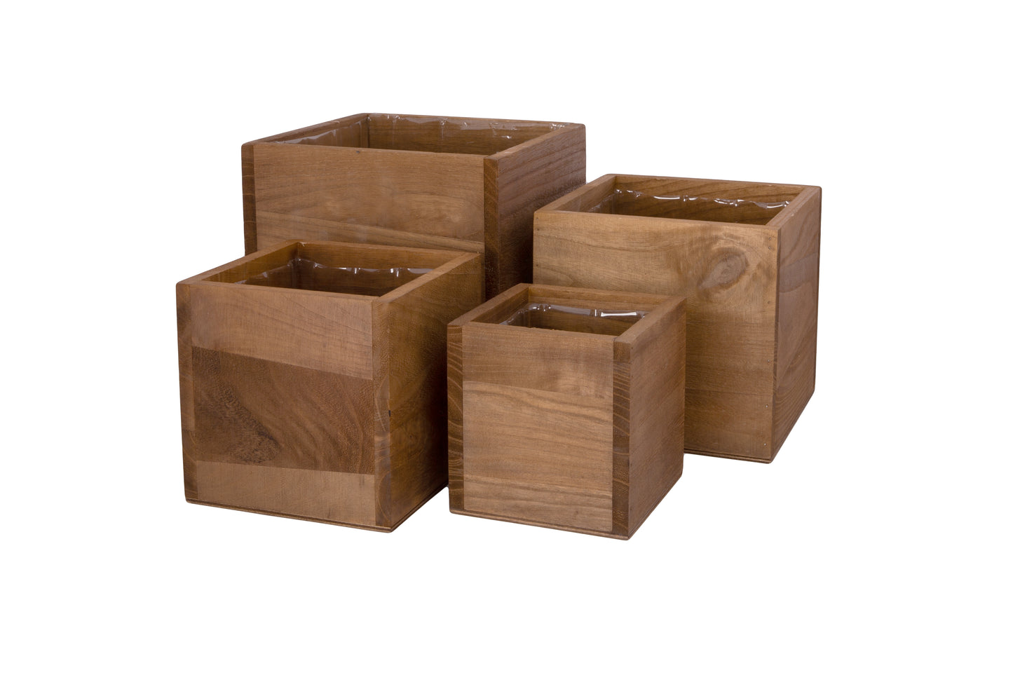 Wooden Planter Set of Four Brown-10.00"H