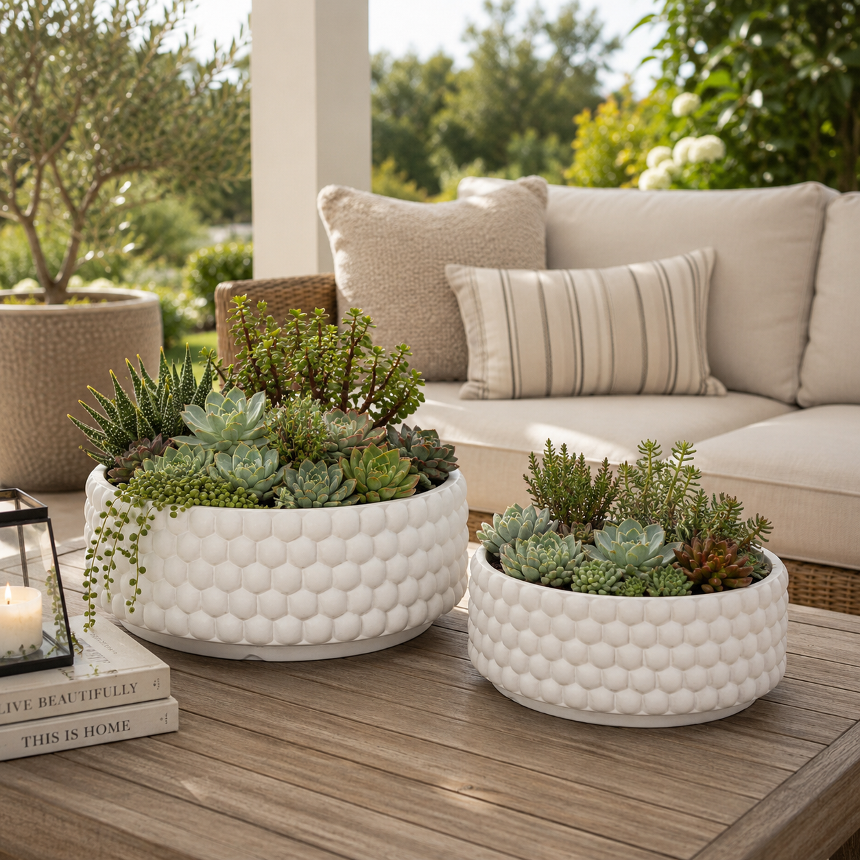 Stelle Textured Ceramic Bowl Planter Set (Set of 2)