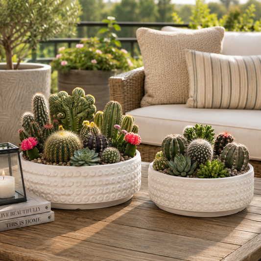 Stelle Textured Ceramic Bowl Planter Set (Set of 2)