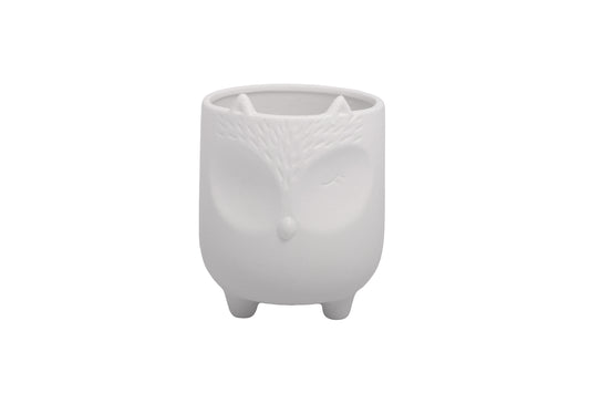 Ceramic Round Pot Sandstone Finish White-7.00"H -217