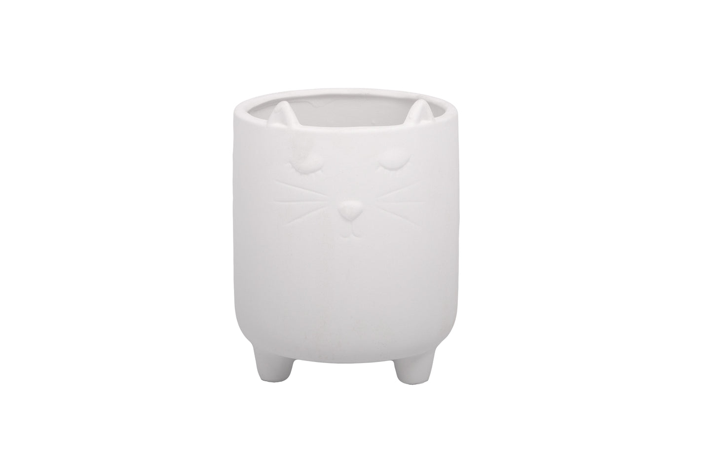 Ceramic Round Pot Sandstone Finish White-7.00"H -218