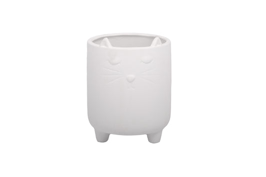Ceramic Round Pot Sandstone Finish White-7.00"H -218