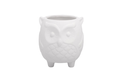 Ceramic Round Pot Sandstone Finish White-7.00"H -219