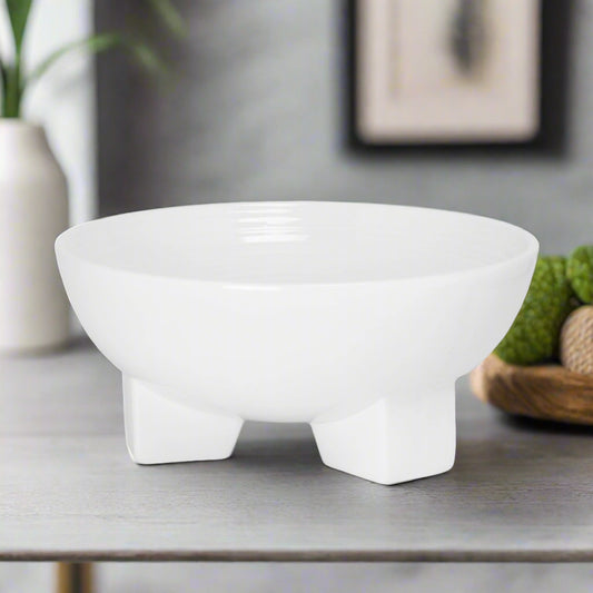 Ceramic Bowl With Feet Shinny White-5.50"H