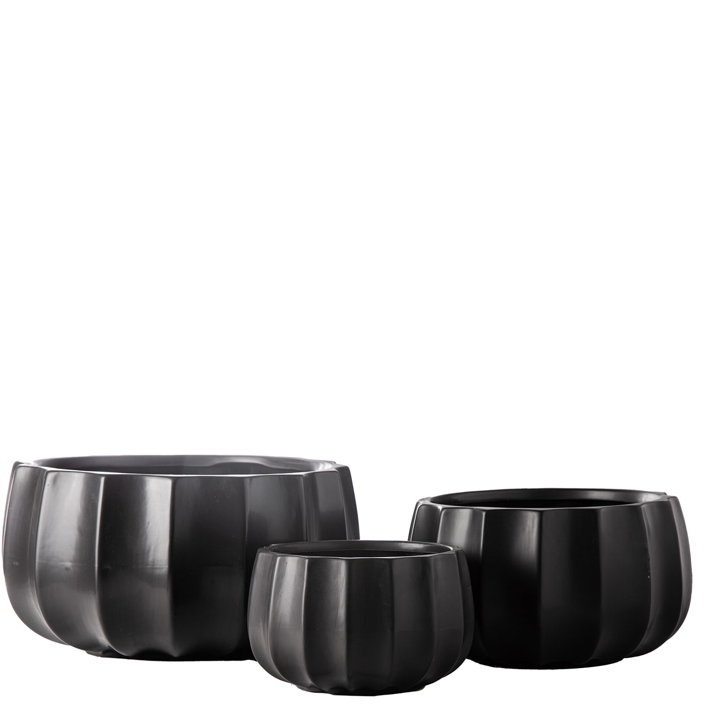 Misty Ceramic Round Bowl Set with Pressed Column Design (Set of 3)