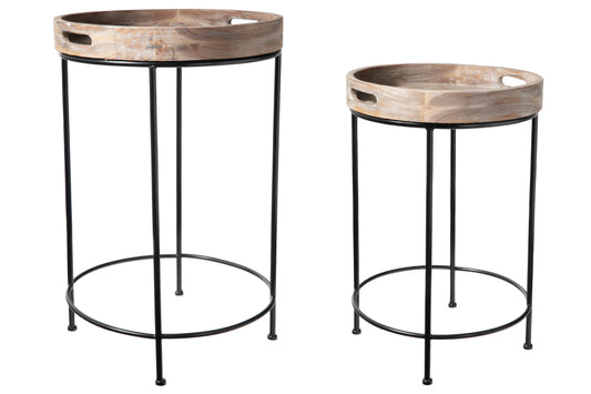 Metal & Wood Round Tray Table Washed Finish Brown-28.75"H