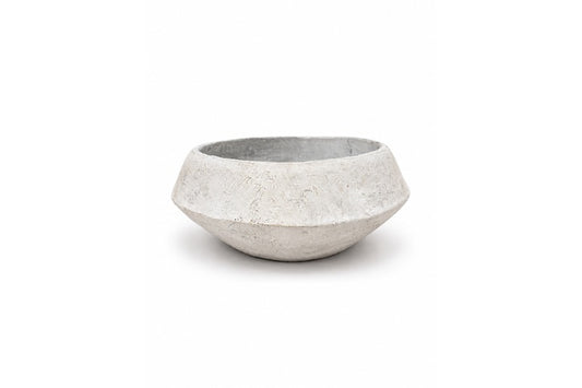 Low-Wide Bowl Cement Flower Pot With Smooth Stone-Inspired Texture