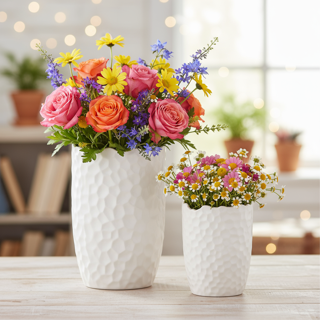 Andrea Ceramic Round Vase Set (Set of 2)