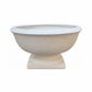 A round, pedestal-style planter bowl in a light beige textured stone or concrete finish, shown against a plain white background.