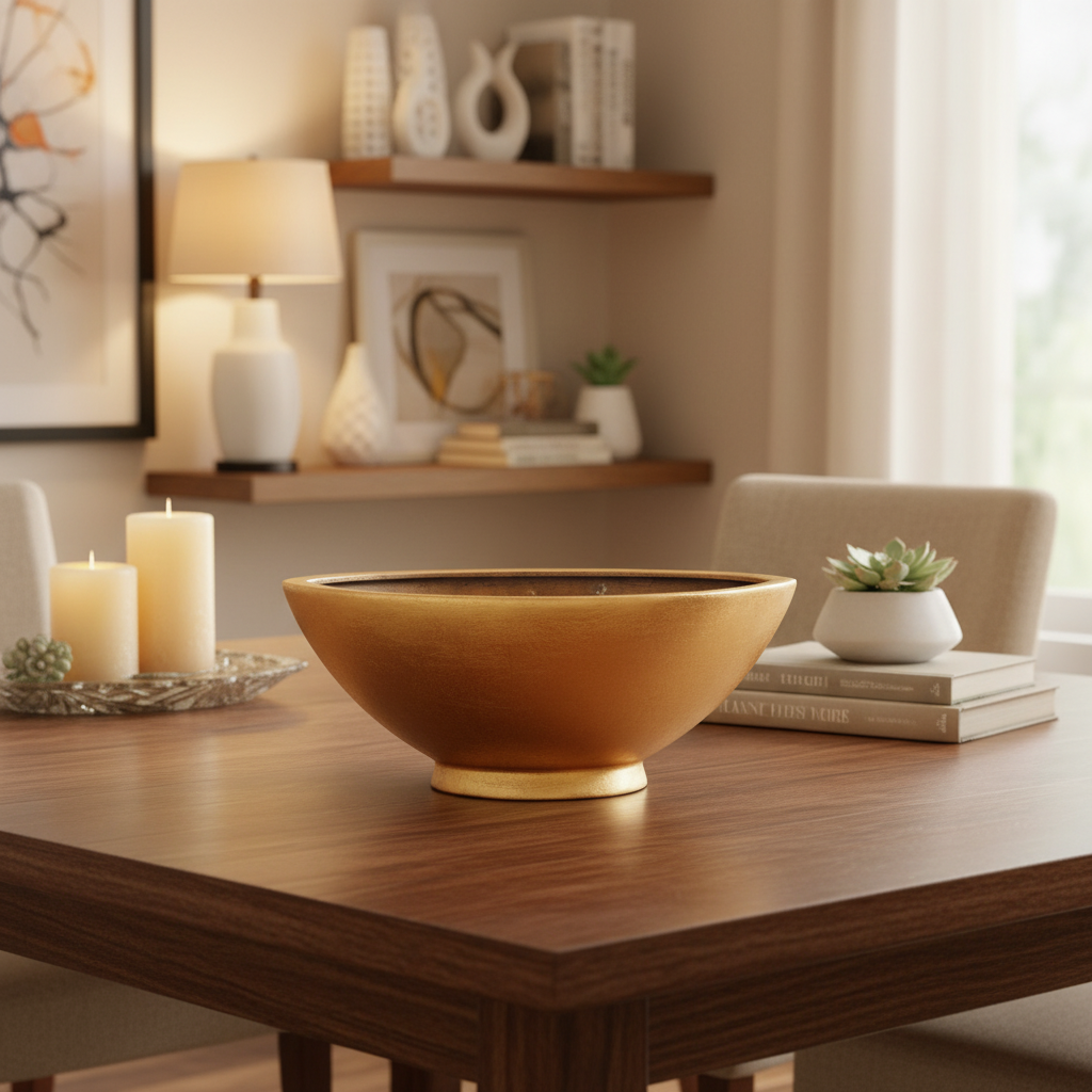 Daisy Polystone Gold Leaf Boat Planter