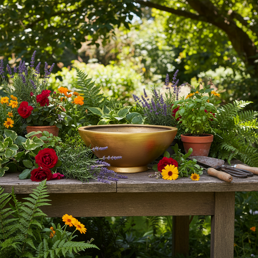 Daisy Polystone Gold Leaf Boat Planter