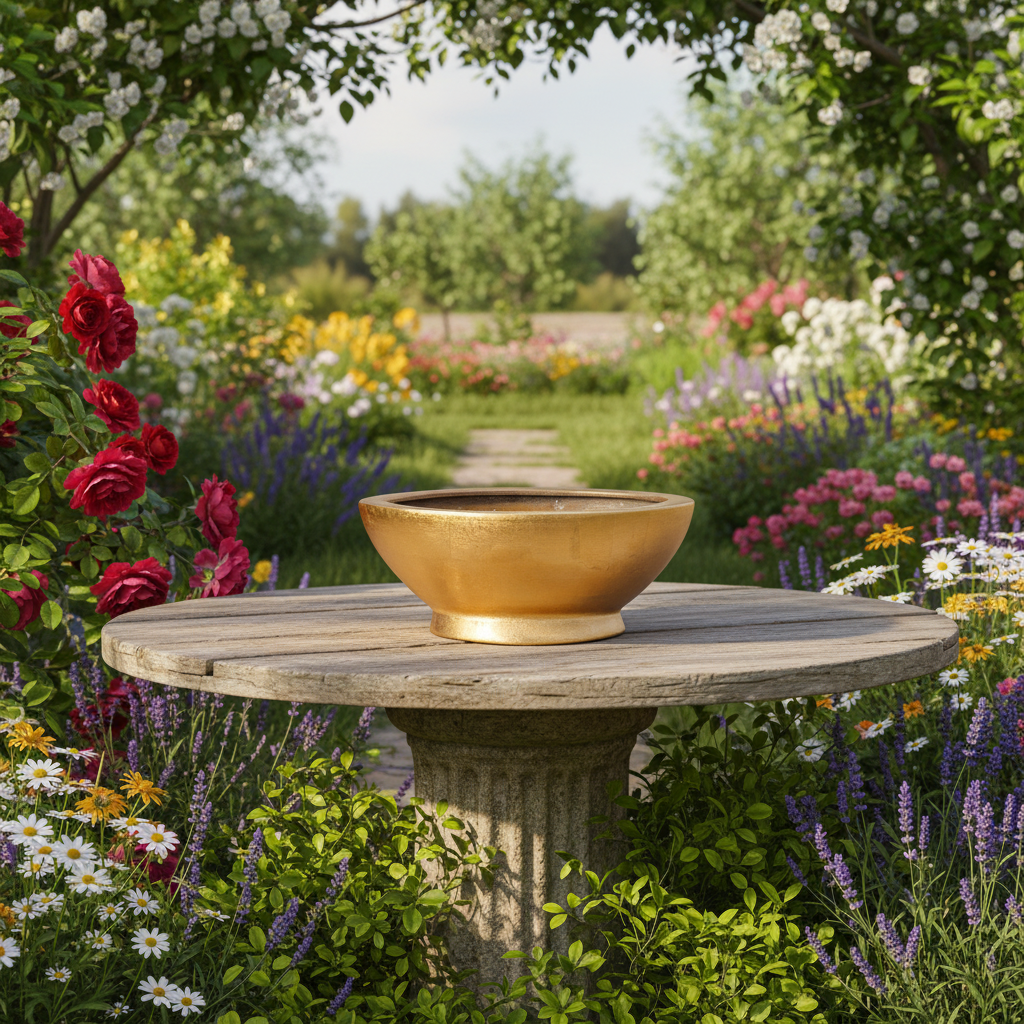 Daisy Polystone Gold Leaf Boat Planter