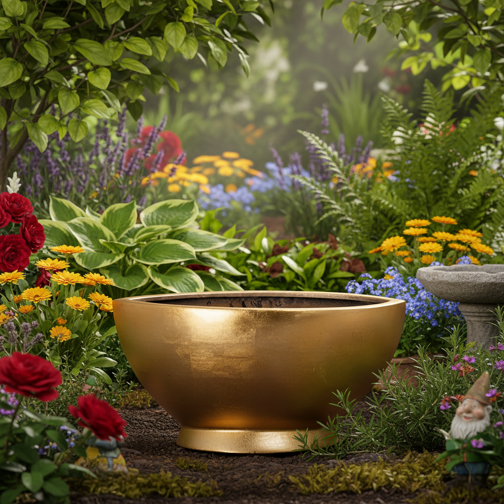 Daisy Polystone Gold Leaf Boat Planter