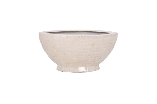Capri Shell Boat Shape Planter with Base Gloss Finish Cream..16.25"x8.00"x8.25"H