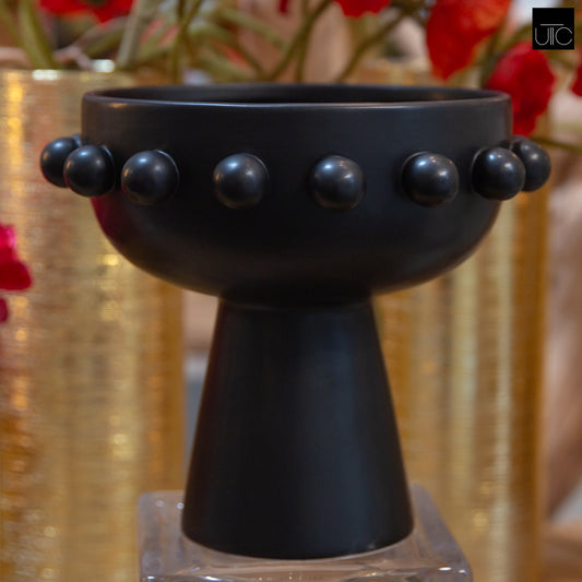 Emarise Ceramic Black Pedestal Bowl