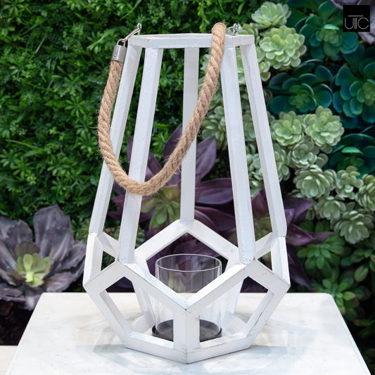 Kass Round White Wood Lantern