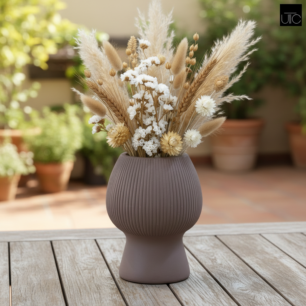 Zoryana Sculpted Stoneware Pot with Pedestal Base