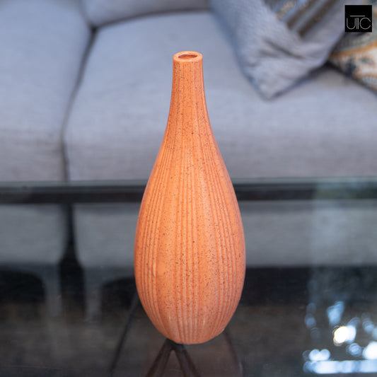 Ceramic Slim Round Bottle Vase Matte Finish Orange-12.00"H