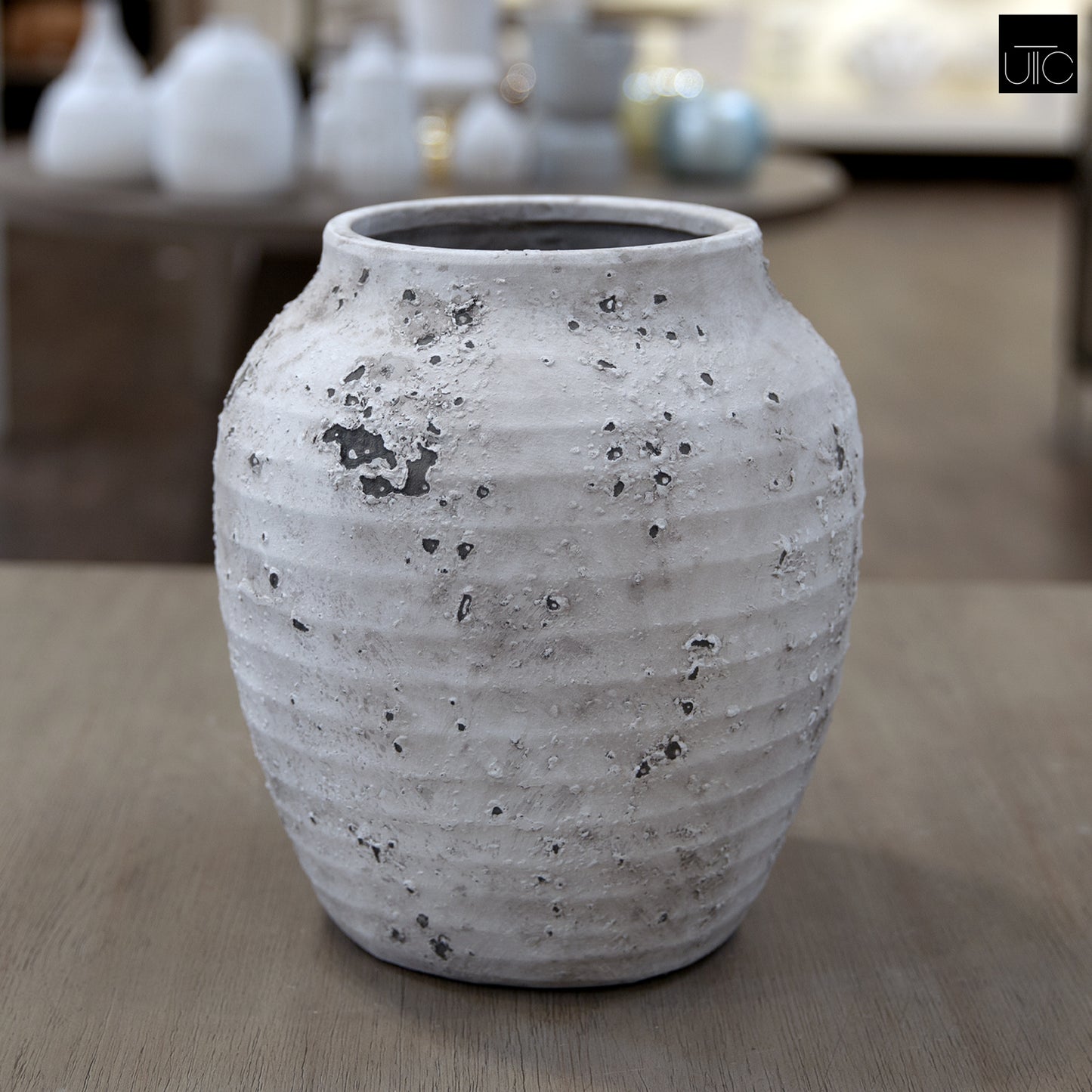 Kira Ribbed Amphora-Style Cement Planter