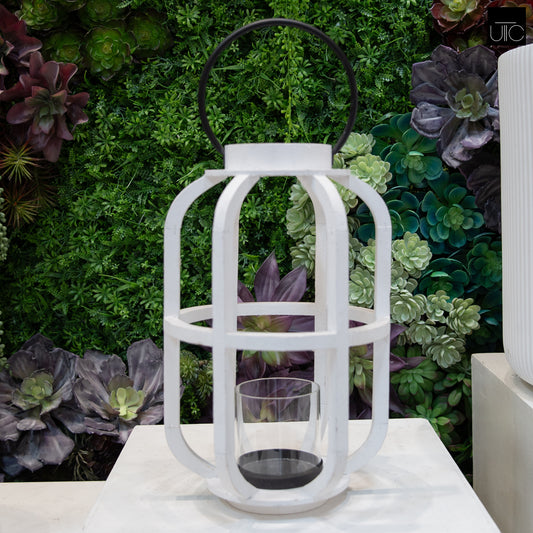 Korin Round White Wood Lantern