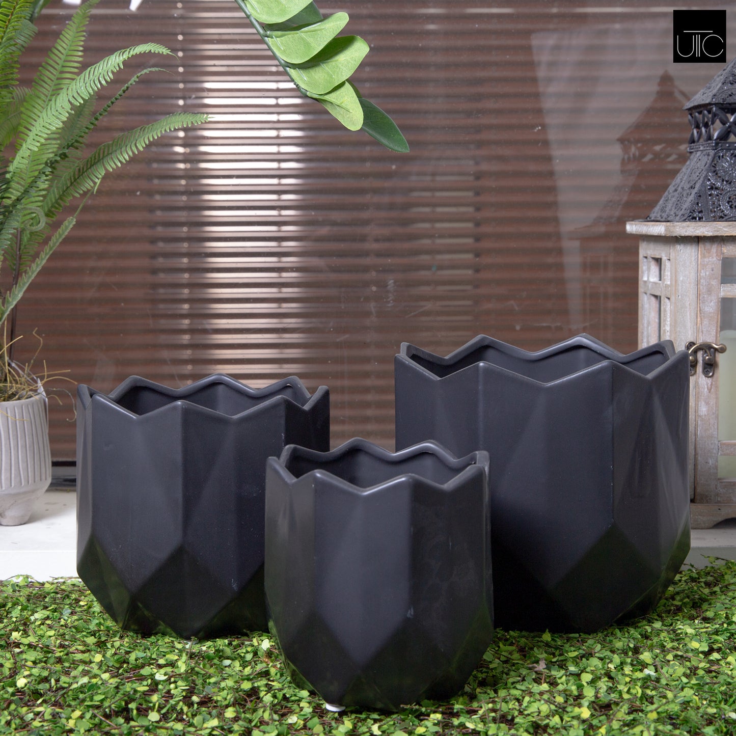Gryphon Ceramic Geometric Round Pot  (Set of 3)