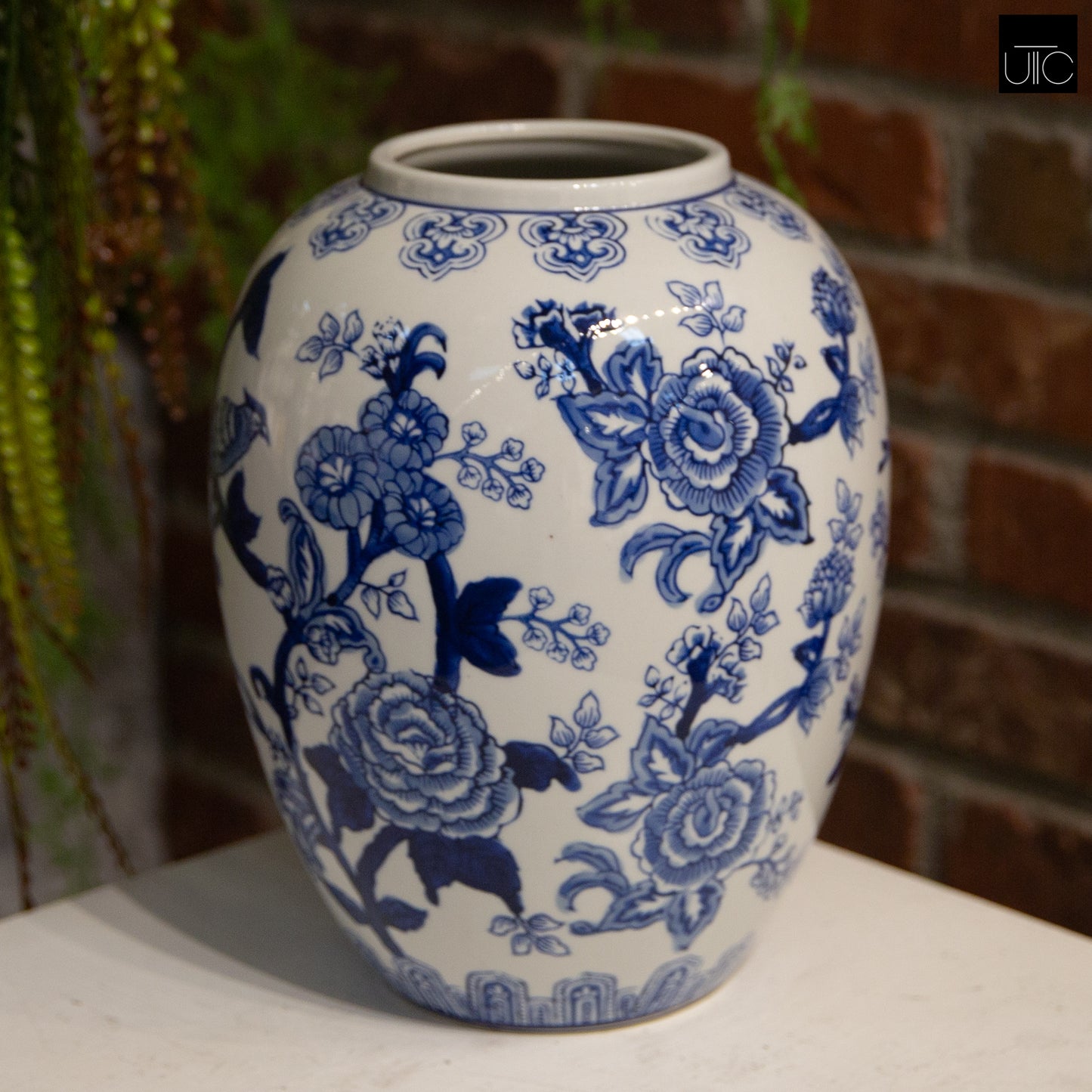 Ceramic Chinoiserie Ginger/Temple Jar Gloss Finish Blue&White-10.00"H -60