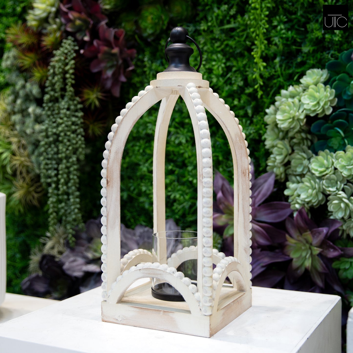 Mavis Beaded Edge Wood Lantern