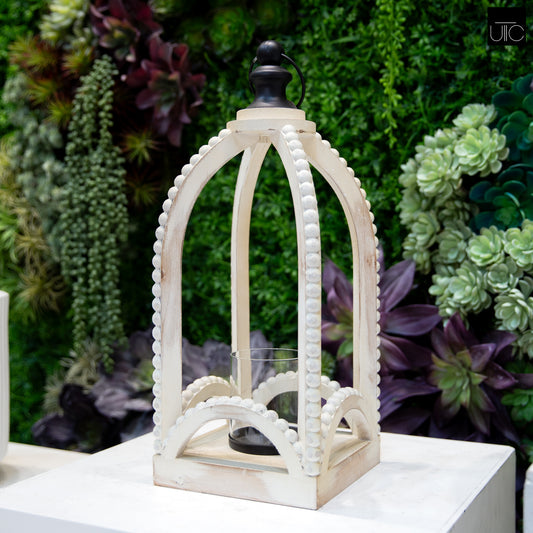 Mavis Beaded Edge Wood Lantern