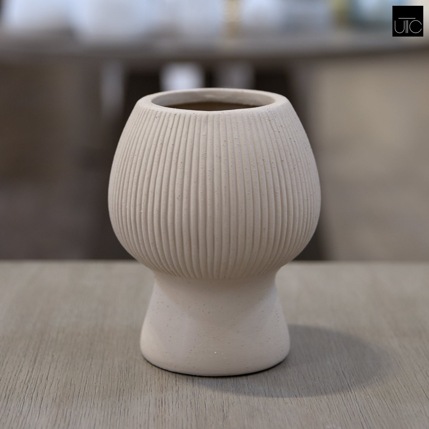 Zoryana Sculpted Stoneware Pot with Pedestal Base