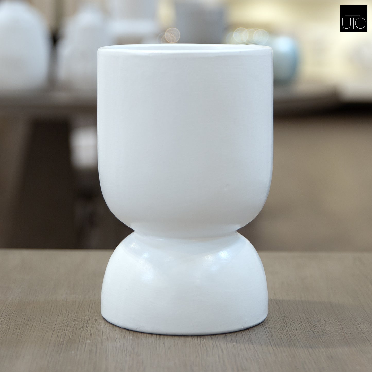 Feya Sculpted Stoneware Pot with Pedestal Base