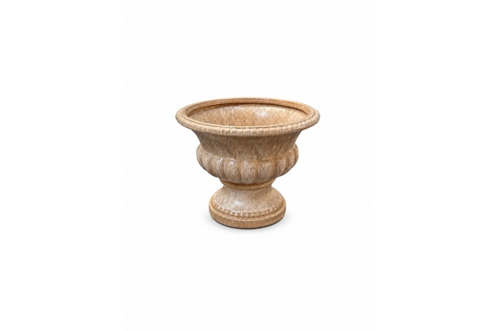 Goblet-Shaped Ceramic Flower Pot With Rope-Braid Rim and Embossed Petal Motif