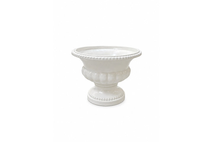 Goblet-Shaped Ceramic Flower Pot With Rope-Braid Rim and Embossed Petal Motif