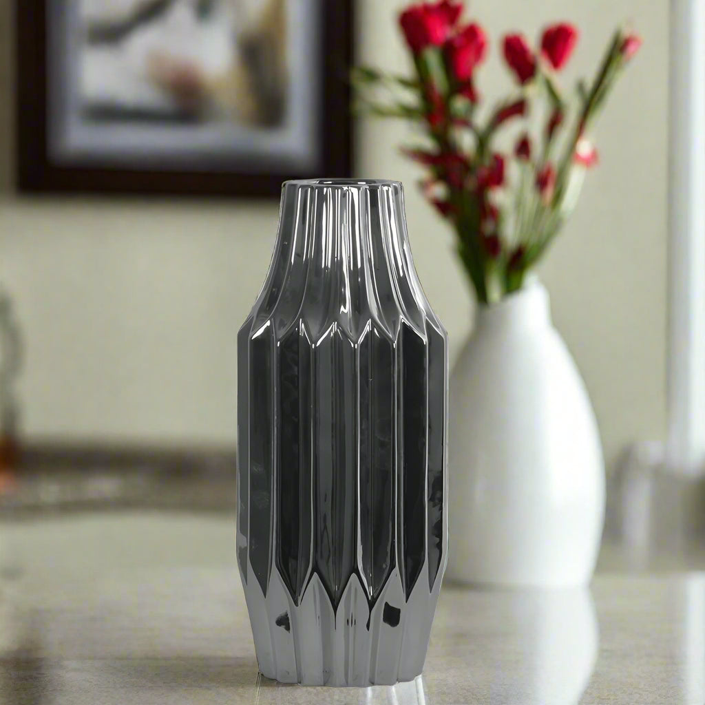 Valea Round Chrome Finish Ceramic Vase
