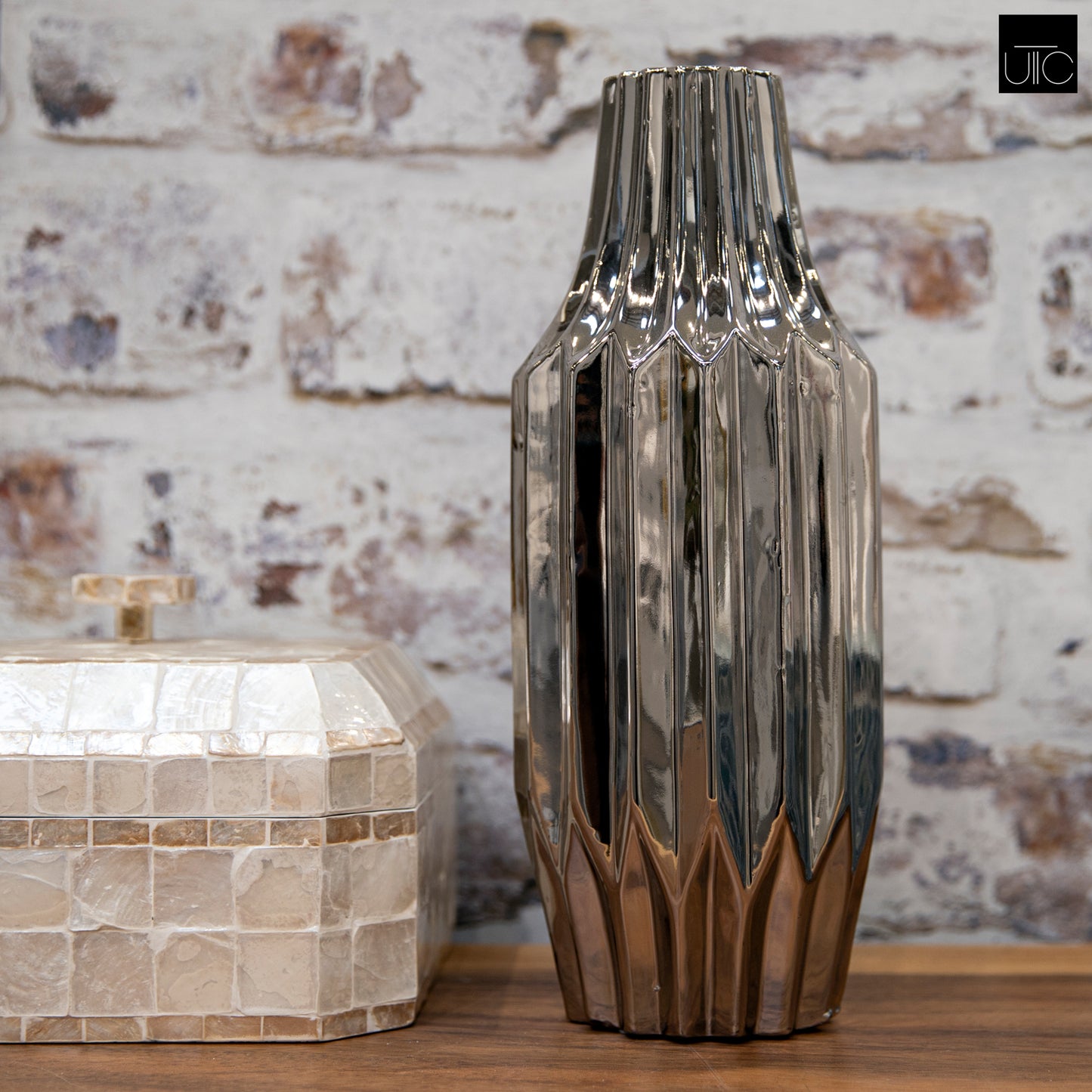 Valea Round Chrome Finish Ceramic Vase