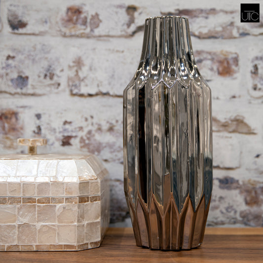Valea Round Chrome Finish Ceramic Vase
