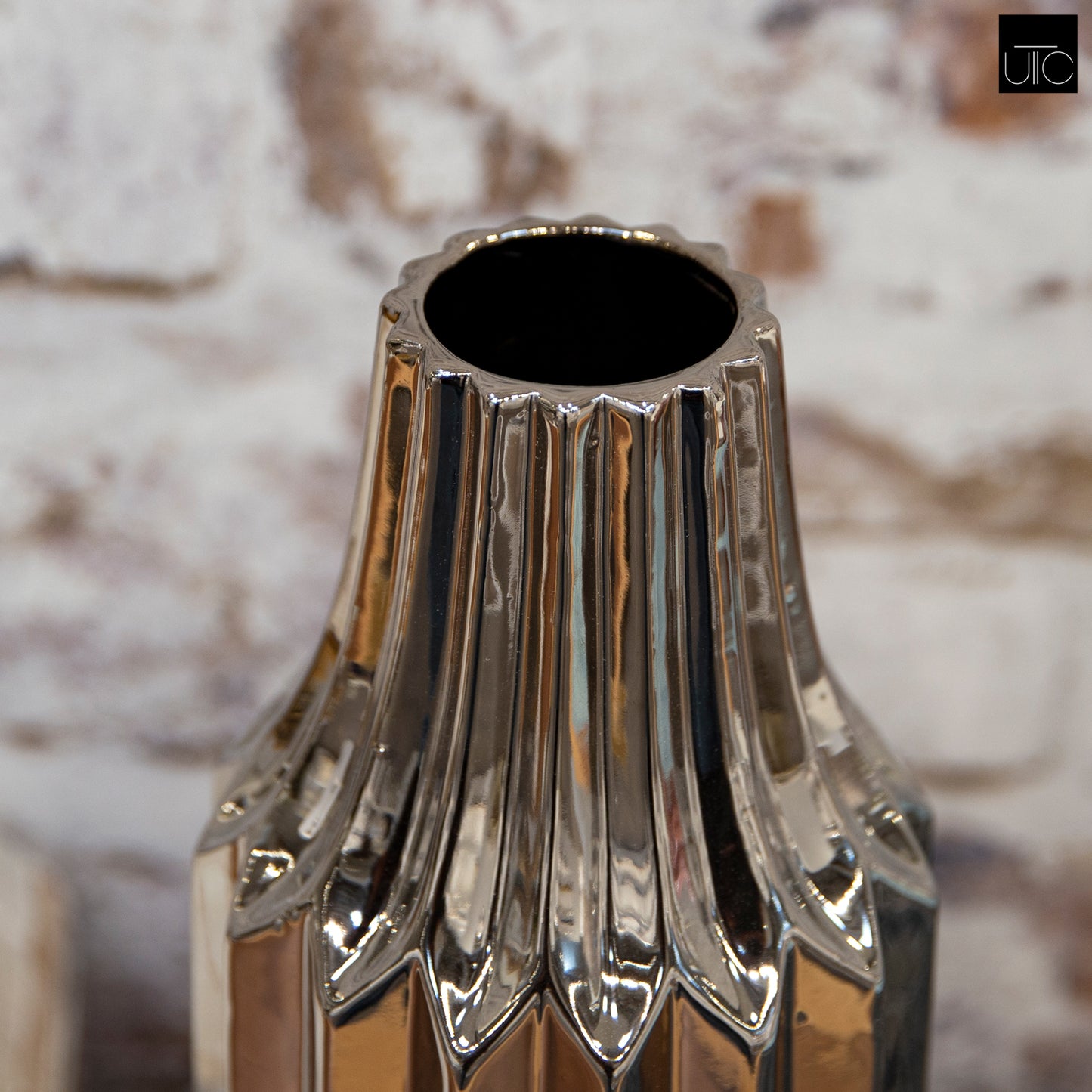 Valea Round Chrome Finish Ceramic Vase